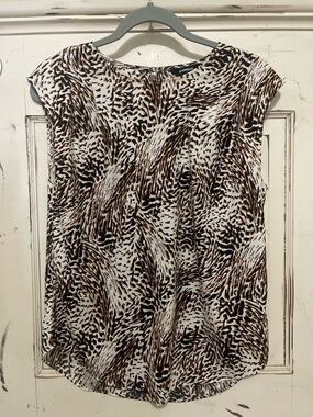 Express Brown and White Animal Print Cap Sleeve Blouse NWOT Size S